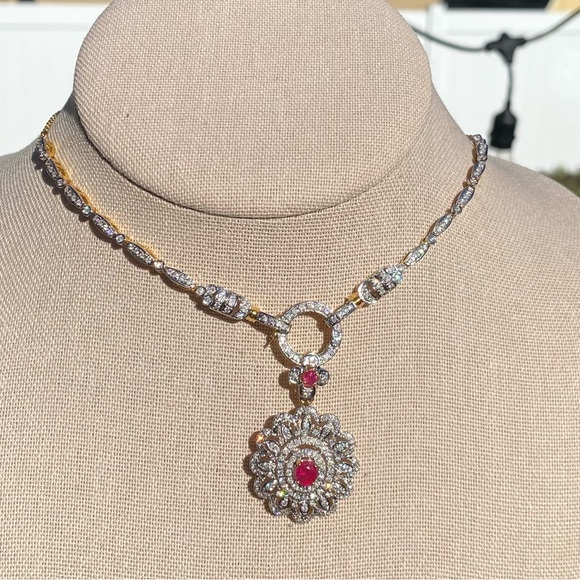 Diamond Necklace with Natural Burmese Ruby and Diamond pendantin 18K solid gold - Picture 7 of 15